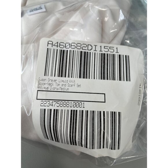 Susan Graver Liquid Knit Scoop Neck Top and Scarf Set Womens MED Ivory Plaid NEW - Picture 2 of 7